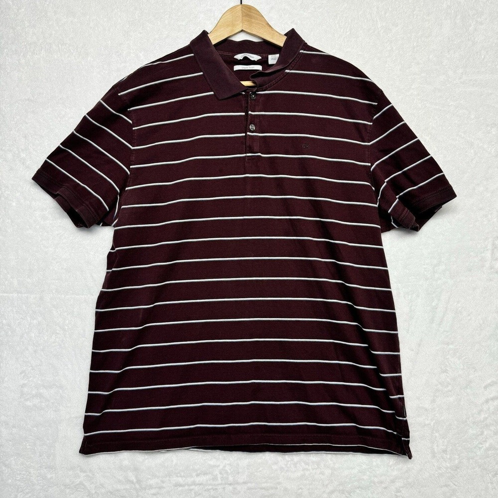 Calvin Klein Polo Shirt Mens XLarge Purple Liquid Touch Casual Preppy Golf
